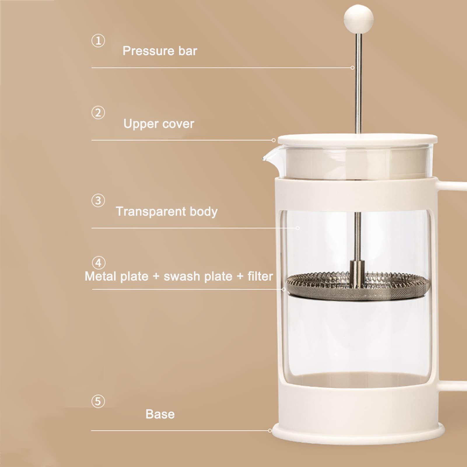 Cafetera Émbolo Para Regalos De Viaje De Campamento, Cafetera Francesa De Vidrio De Borosilicato Espesado Resistente Al Calor Con Filtro De Acero Inoxidable, French Press Multifuncional Para Té O Caf
