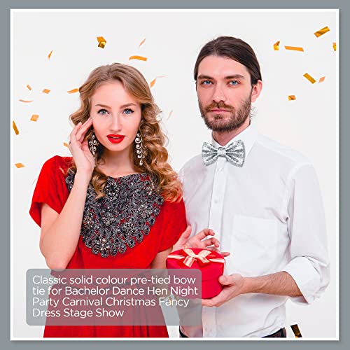 Pafuwei Silver Sparkling Glitter Men's Pre-Tied Bow Tie, Shiny Sequins Bowtie Bling Bow Ties Adjustable Length Glittering Bow Tie For Carnival Party #TOP4