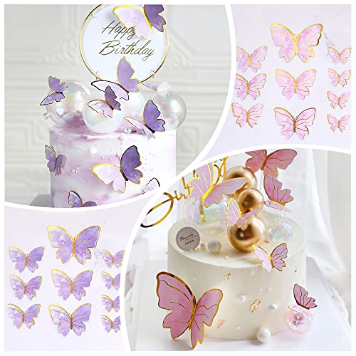 Ycnpeatt Butterfly Cake Toppers 120 Pcs Happy Birthday Cake Toppers Gold Purple Butterfly Party Decorations Cupcake Toppers #TOP6