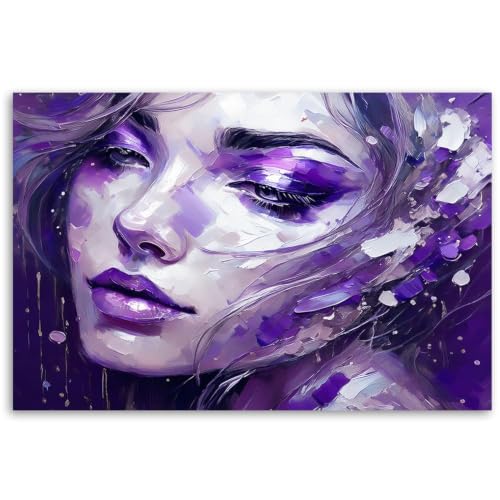Retrato moderno de ojos violetas: llena tu sala de estar de misterio con este lienzo de 50x70 cm