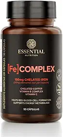 Fe Complex Ferro Quelado + Vitamina C Essential Nutrition – Suplemento de Ferro para Imunidade, Energia e Absorção Eficiente – 90 Cápsulas