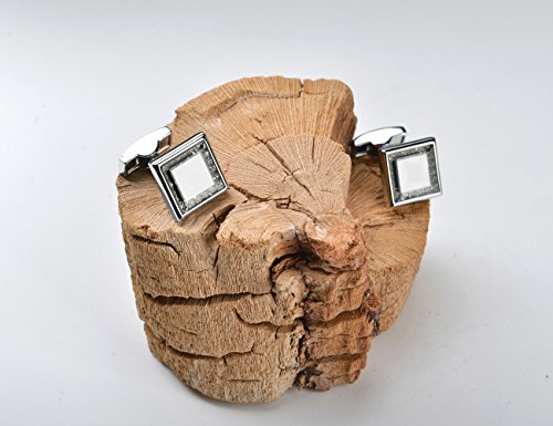 Mancuernillas cuadradas de cristal para hombre plateadas miniatura 4