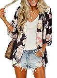 BB&KK Women's Chiffon Floral Kimono Cover Ups Tops Summer Lightweight Sheer Thin Cardigans Beach Boho Black Medium