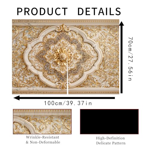 Image of Self Adhesive Luxury Golden Baroque Cabinet Curtain for Mother's Day, 39x28 Inch Victorian Floral Under Sink Skirt No Drill, Spring Cleaning Kitchen Decor, Hook and Loop Valance