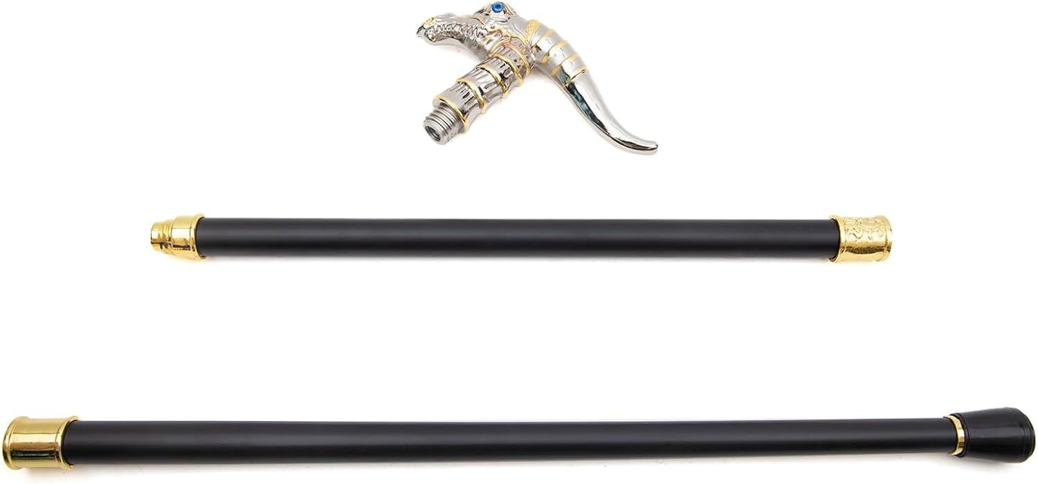 Golden White Dinosaur Walking Cane Fashion Decorative Walking Stick Gentleman Elegant Cosplay Cane Knob Crosier 93cm
