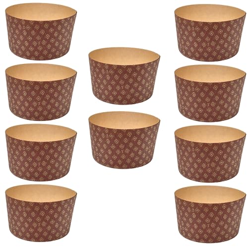 Moule à Panettone Premium de Qualité 750gr (10pcs) - Caissettes à Panettone Professionnelles en Papier Ondulé Pure Cellulose au Micro-Ondes Conçues pour Panettone, Résistantes à la Chaleur 220°C