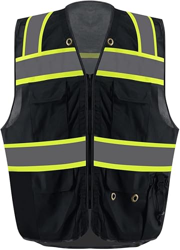 KARXICIY Chaleco de seguridad reflectante ANSIISEA, chaleco de seguridad de alta visibilidad, chaleco de construcción con cremallera de 4 bolsillos