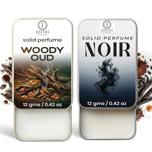 Image of Solid Perfume |Woody oud&Noir Alcohol Free Wax Perfume Balm, Long Lasting | Pocket Tin 12g, Pack Of 2| Non Greasy Smooth Glide, Travel Friendly Men And Women