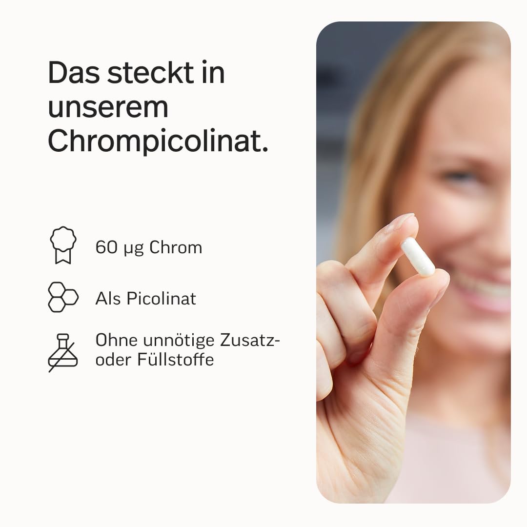 edubily® Chrom Picolinat Kapseln - 60 µg Chrompicolinat pro Kapsel - Vegan - Laborgeprüft - Im Braunglas (180 Kapseln)