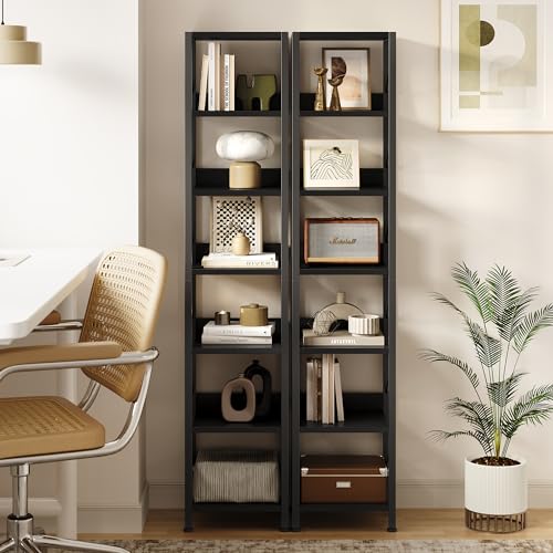 GarveeHome 6 Tier Narrow Bookcase Tall Skinny Bookshelf Rustic Corner Shelf Small Bookshelves Industrial Bookcase for Bedroom, Living Room, Home Office