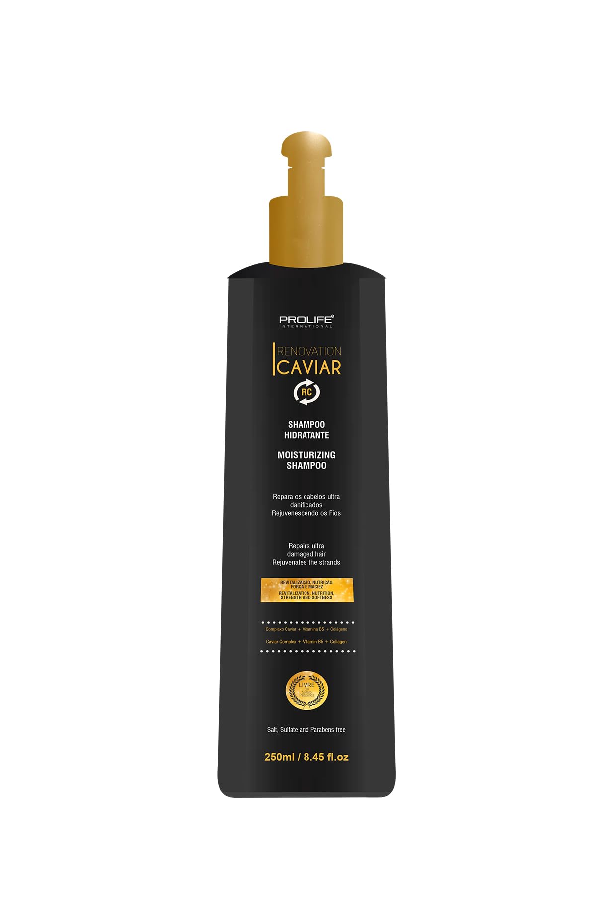 Caviar Shampoo Deep Cleansing Recovers The Damaged Hair Rich Of Caviar with Vitamin B5 and Collagen Made In Brazil 1L