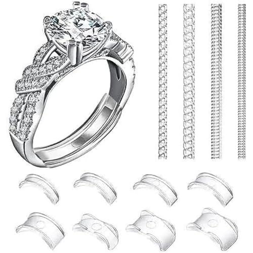 12 pack Ring Adjuster for Loose Rings Ring Snuggies Clips Invisible Ring Size Adjuster Silicone Guards Spacer Holder Rings Tightener for Women and Men Ring Resizer Transparent Ring Sizer Uk