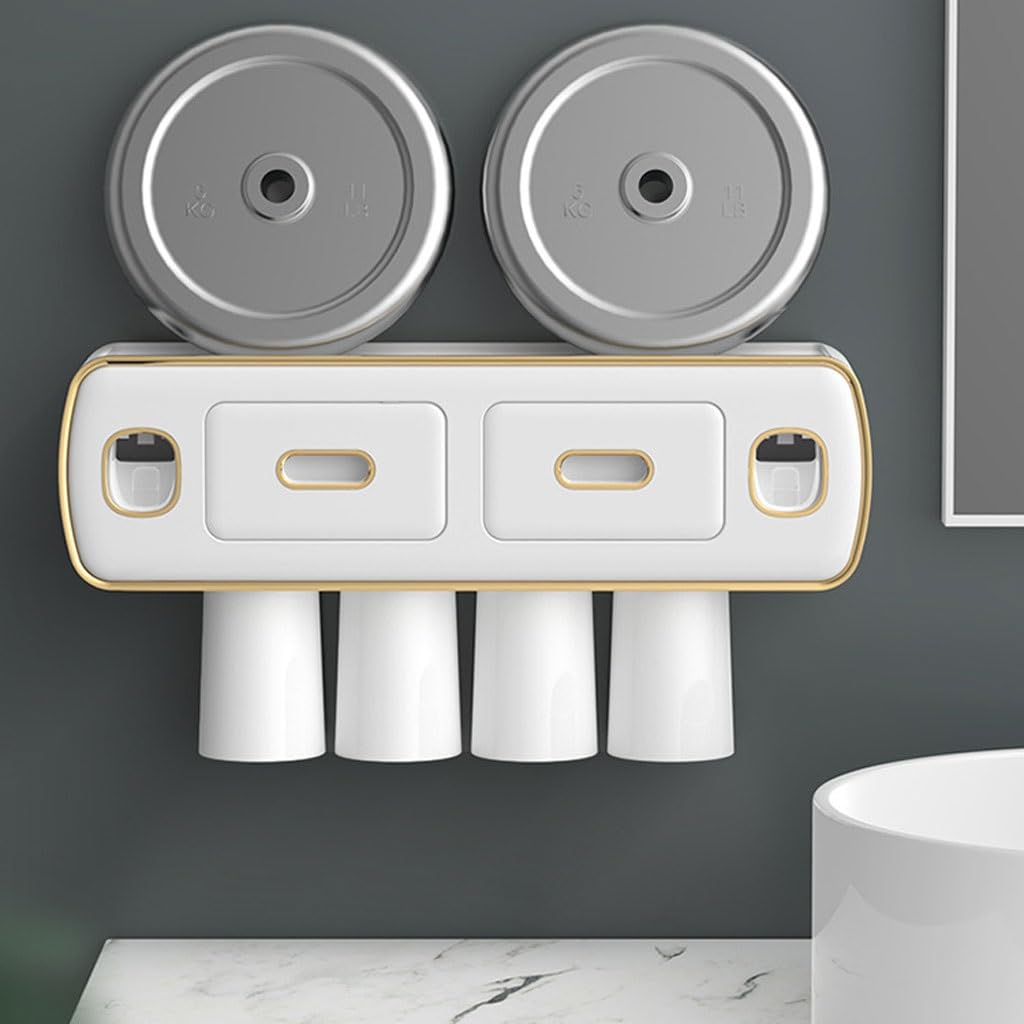 Estante para Cepillos de Dientes Portaspazzolino Bianco Avorio da Parete, Scatola portaoggetti Multifunzionale for Bagno, con Doppi Dispenser for dentifricio(L40.5cm)