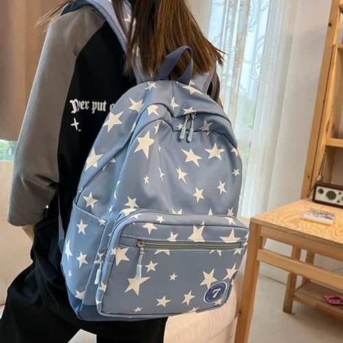 Mochila escolar de nailon con estampado de estrellas y doble correa 3
