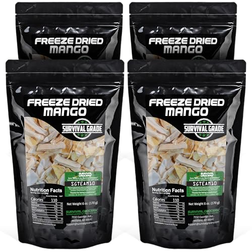 Freeze-Dried Mango Strips - No Sugar, No Preservatives - Clean Label Fruit - Bulk & Multi-Pack Options by Survival Grocery® (24 oz./4 Resealable Bags)