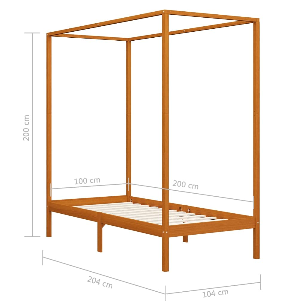 Cadre de lit à baldaquin sans matelas en bois massif marron 100 x 200 cm