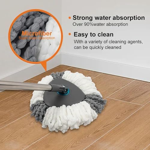 Image of EXVITO 360Spin Mop with Bucket|Dual Drive Floor Cleaning System with Stainless Steel Wringer|Super Absorbent Microfiber Heads 2 Refills Easy Self-Wringing MopSet for Home &Office - Pedal Grey