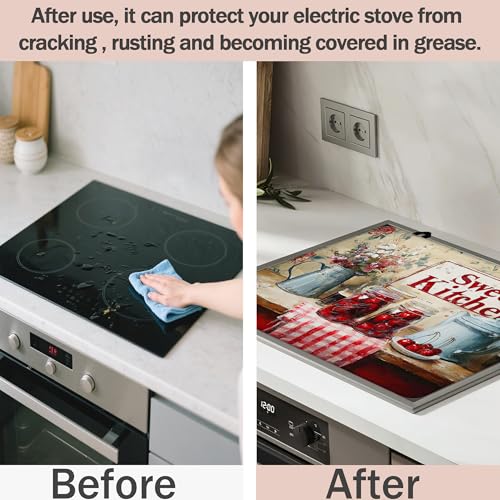 Image of Multi-Design Silicone Stove Cover for Glass /Electric Stoves - 3-in-1 Heat-Resistant Protector Mat, Non-Slip Drying Rack (Teapot, 28 inch L x 20 inch W)