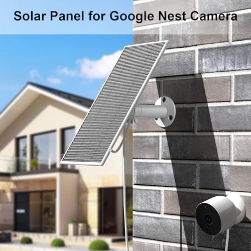 Solar Panel for Google Nest Camera, 5W Solar Power Charger for Nest Camera Outdoor or Indoor(Battery Version), 13.1Ft Fast Charging Cable, IP66 Waterproof, 2 Pack