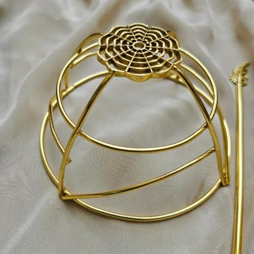 Image of Hair Bun Cage Accessory for Women | Handcrafted Brass Juda Cover with Stick | Anti-Tarnish Traditional Hair Accessory for Wedding & Festive (Arrowhead Hair Bun (Golden))