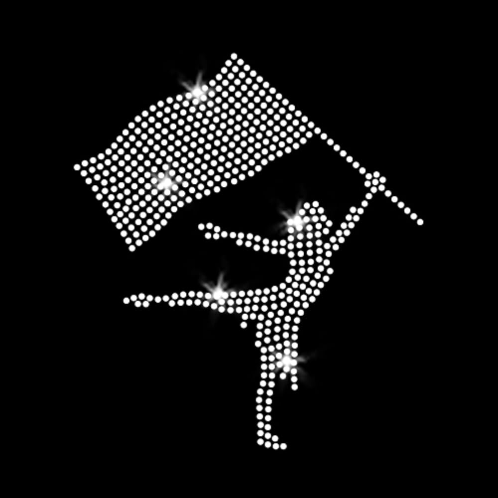 Color or Winter Guard Flag Silhouette Dancer Sparkly Iron-on Rhinestone Crystal T-Shirt Transfer by JCS Rhinestones