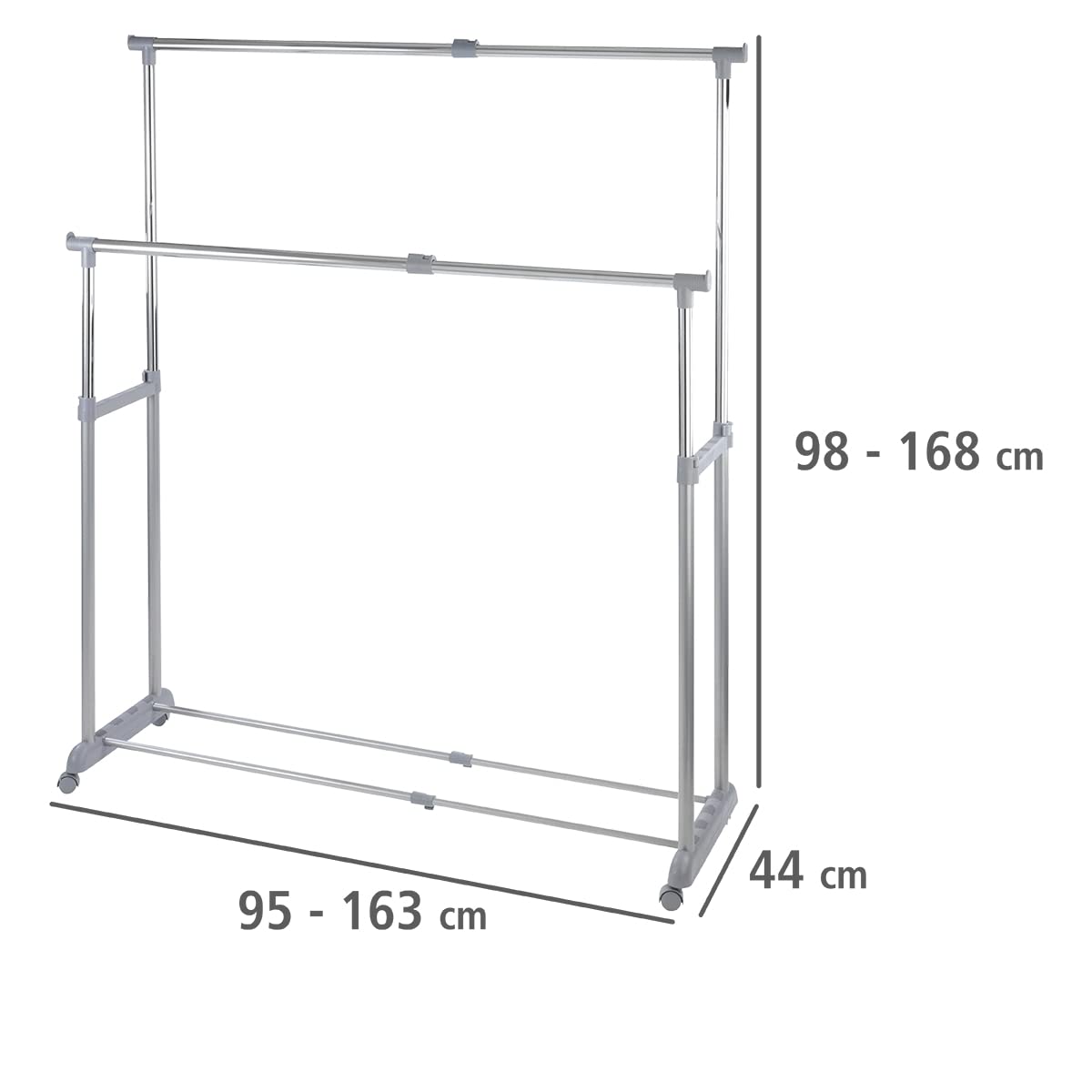 WENKO Perchero Twin Bars - regulable en altura, Metal cromado, 95-163 x 98-168 x 44 cm, Cromo