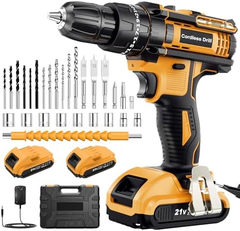 21V Battery Hammer Drill, Drill Driver Battery with 2 x 2.0Ah Bat...