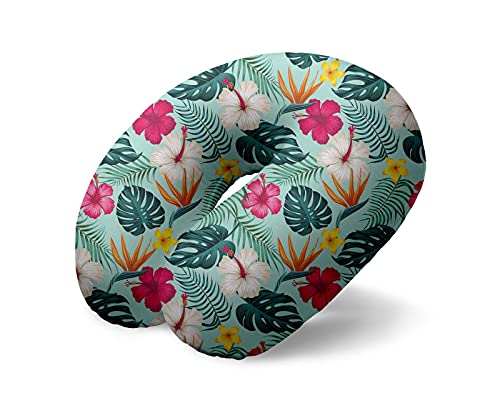 I-TOTAL® - Oreiller de Voyage Memory Foam/ Oreiller de Voyage Doux pour Le Soutien du Cou / oreillers Oreiller de Voyage drôle Memory Foam (Tropical) Cover