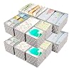 Fabric Drawer Organizer Bins for Nursery – 12 Pack Clothe Drawer Dividers for Baby Dresser, Grey Heart Pattern Storage Boxes for Clothes, Diapers & Accessories