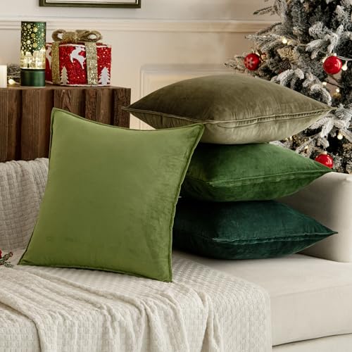 MIULEE Weihnachten 4er Set Samt Kissenbezug 45x45 cm Grün Serie...