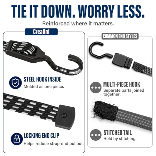 Image of 4 Pcs 24 Inch Flat Adjustable Bungee Cords with Hooks - Heavy-Duty 4-Latch, Dual-End Adjustable Elastic Bungee Straps for Cargo, Truck, Bike, Camping & Outdoor Tie-Down, Black /White
