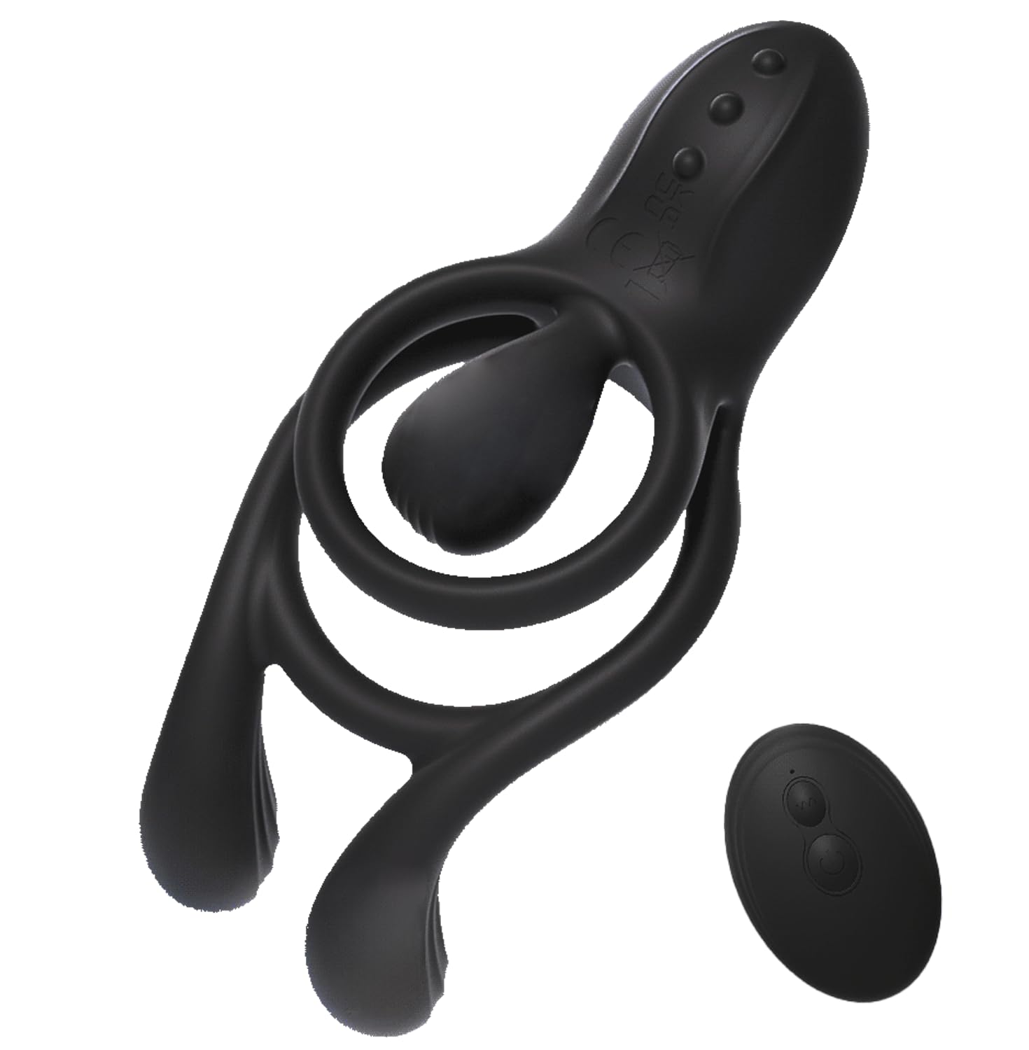Anillo vibrador, juguete erótico; 10 modos, anillo doble con vibración en tres puntos, recubierto íntegramente de gel y con soporte, controlado por mando a distancia