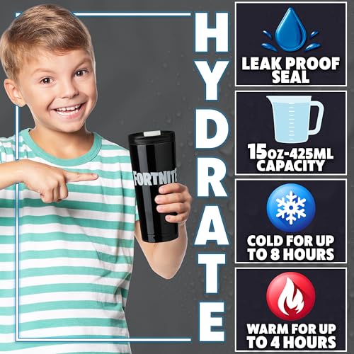 Get Trend Fortnite Insulated Travel Mug, 425 ml/15oz Tumbler, Stainless Steel Flask for Hot & Cold Drinks, Thermal Metal Water Bottle & Coffee Cup (Black Fortnite)