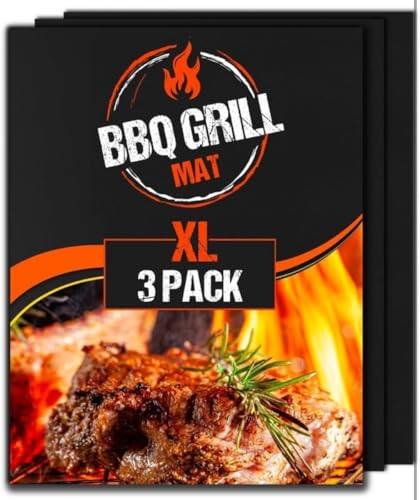 Essentials BBQ Grill Mat, Extra Large 58.4 x 41.3 cm, Non-Stick, Reusable, Black, Set of 3