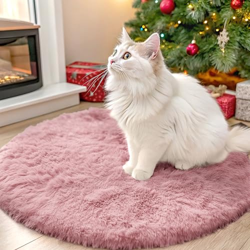 OLANLY Pale Pink Round Rugs for Bedroom - Machine Washable, 2 ft Circle Area Rugs for Living Room, Soft and Fluffy Shaggy Carpet for Teen Girls and Boys, Nursery Rooms, Dorms, Home Decor Aesthetic