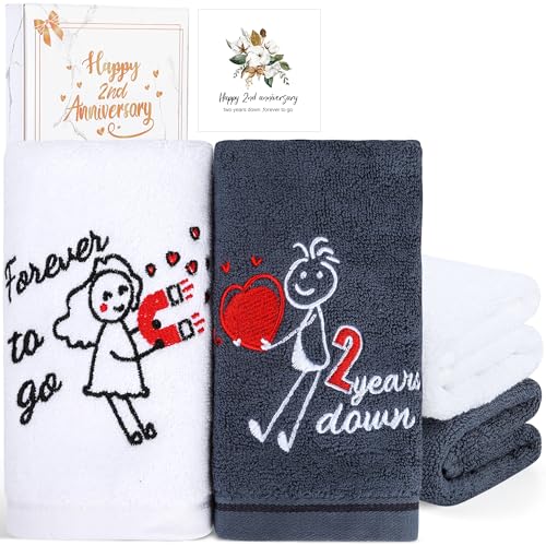 EcoUtens 2nd Anniversary Cotton Gift 2 Pack Premium 100% Cotton Towel Set with 2 Years Anniversary Card Romantic Gifts Anniversary Marriage Gifts for Him Her Husband Wife Couple Gift