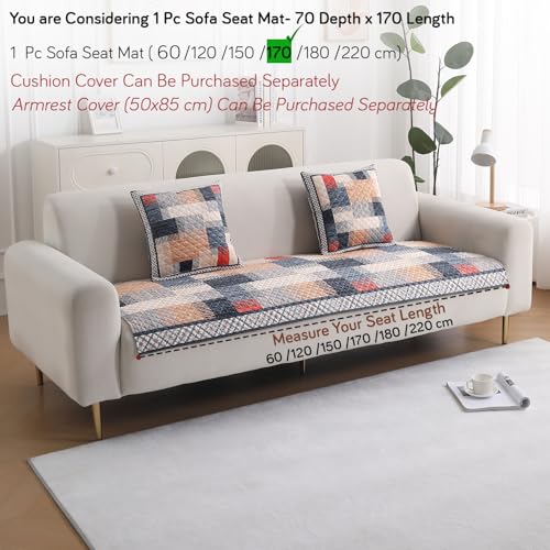 Image of HOKIPO 'LiefNest' Printed Holland Velvet Sofa Cover Mat with Foam Filling for 1 /2 /3 Seater & L-Shape Sofa. Make Your Own Sofa Cover Set, Mat Size: 170(L) cm, Urban Grid Multicolor (IN-824-D7)