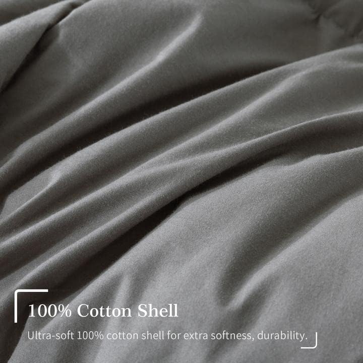 Cosybay Cotton Quilted Grey Feather Comforter Filled with Feather & Down –Machine Washable - Lightweight Duvet Insert or Stand-Alone –Queen Size (88×88 Inch)