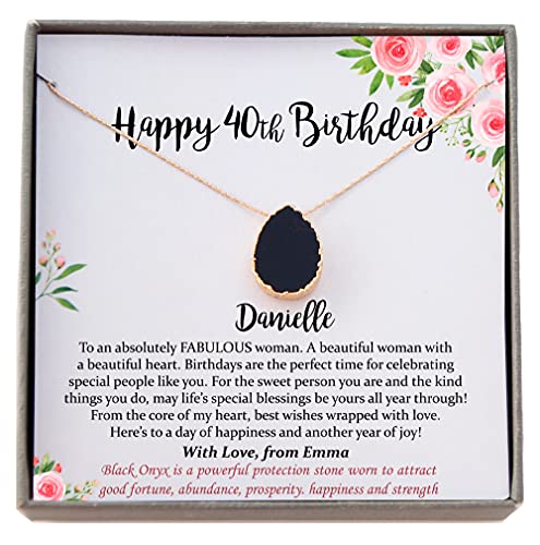 Be Wished 40th Birthday Gifts for Women with Meaningful Message and Jewelry, Ready To Gift Necklace with Poem (Personalized Onyx Necklace)