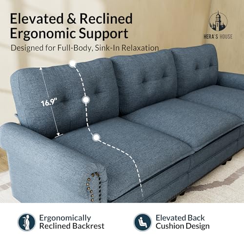 Image of HERA'S HOUSE 116.11 inch Mid-Century Modern Couch with 2 Swivel Accent Chairs, Oversized Sectional Couch for Living Room, 3-Seater Deep Seat Sofa with Throw Pillows, Linen Cyan Sofa & Corduroy Beige Chair