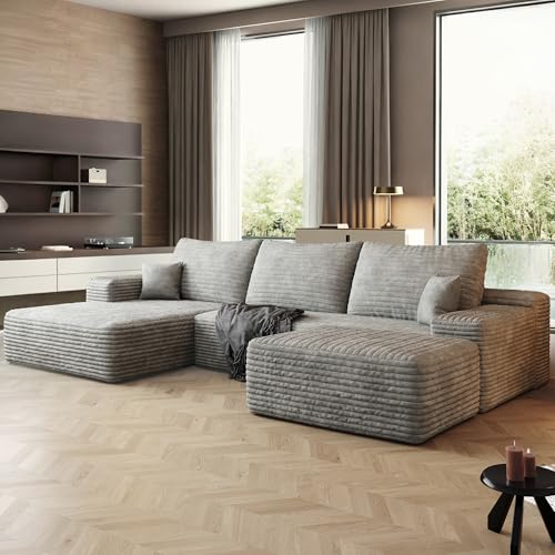 Image of 96 inch Sectional Couches for Living Room Cloud Couch Sofa with L-Shape Upholstered Boneless Couchs Modern Modular Sectional Couch with Chaise (Grey, 108 inch Left Facing Chaise+2Seaters+1Ottoman)