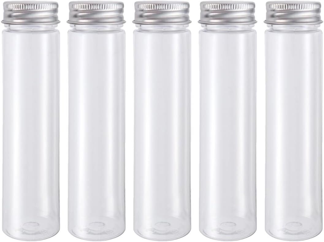 UKCOCO 12 Pcs Flat Test Tube - Transparent PET Plastic Test Tube with Spiral Cap, Suitable for Scientific Experiment, Candy Storage, Cosmetic Travel Emulsion Container (110ml)