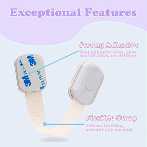 Miniatura 3 de Paquete de 4 cerraduras de gabinete a prueba de bebés, cerraduras de correa de seguridad para niños para cajones, armarios, lavavajillas, armario y