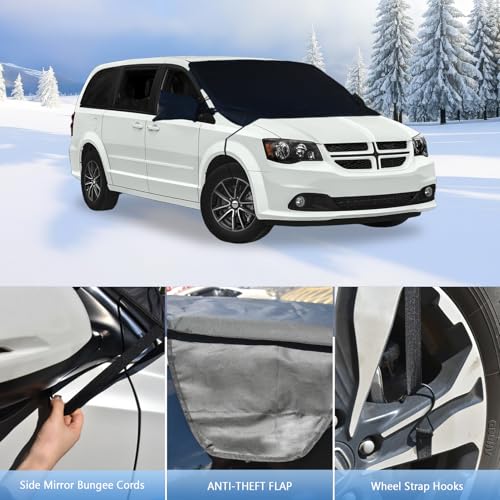 Image of Windshield Snow Covers for Dodge Caravan Mini Van 2010-2027,2-Layer Oxford Fabric Front Windshield Cover Windproof Winter Frost and Ice Removal Hail Protector,Winter Shield Car Accessories(78 inchx47 inch)