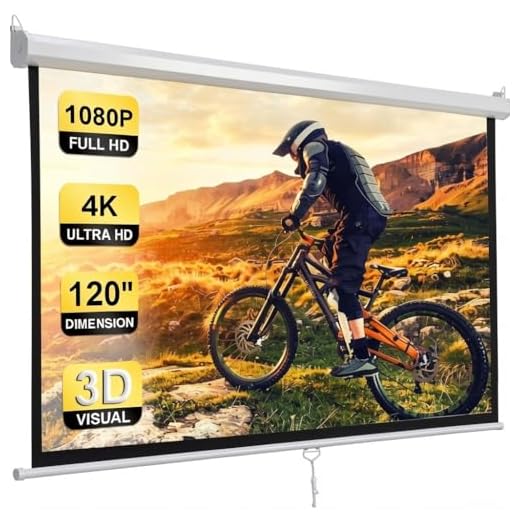 Smartxchoices 120" HD Manual Projector Screen 1.1 Format with Auto Lock Anti-Crease Home Theater Office Wall Mounted Ceiling Pull Down Projection 1.1 Gain Matte White,View Size: 84 x 84 inches