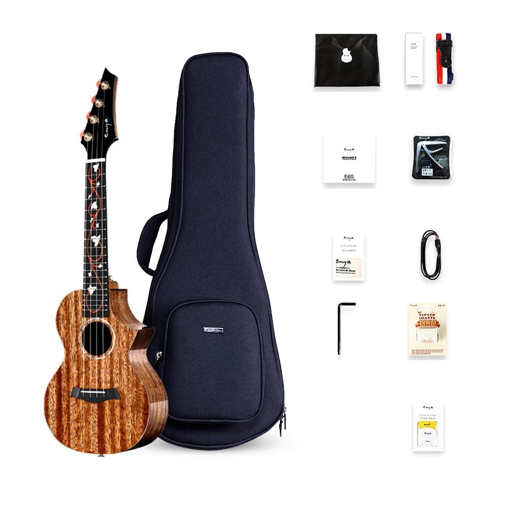 ByErz Mahoń Missing Corner Ukulele 23/26 cala Drewniany korpus Wykwintna mozaikowa podstrunnica Odpowiednia dla początkujących i profesjonalistów płci męskiej i żeńskiej Do gry w dołączonym etui i nar