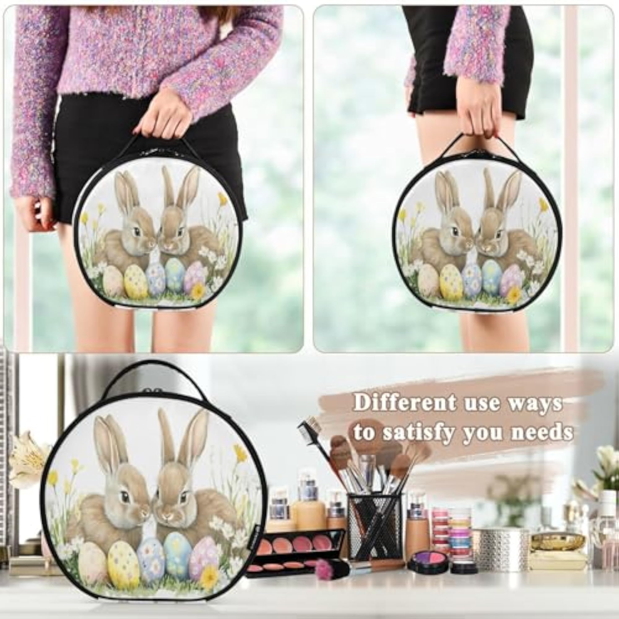 Bunnys Eggs Wildflowers Travel Makeup Case, Portable Organizer