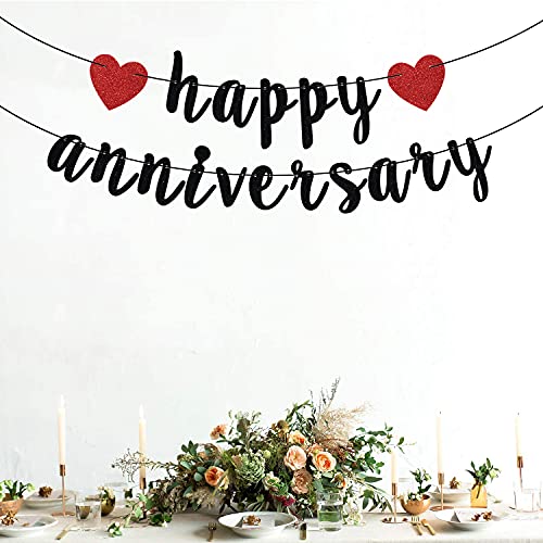 Happy Anniversary Banner, Anniversary Party Decorations, We Still Do, Happy Wedding Anniversary Party Decoration Supplies Black Red Glitter - Image 5