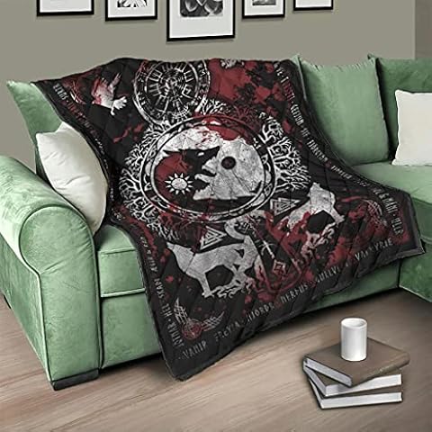 AXGM Quilt Decke Tagesdecke Wikinger Fenrir Wolf Tattoo Steppdecke Wohndecke Kuscheldecke Design Reise Camping Decke White 230x280cm Cover