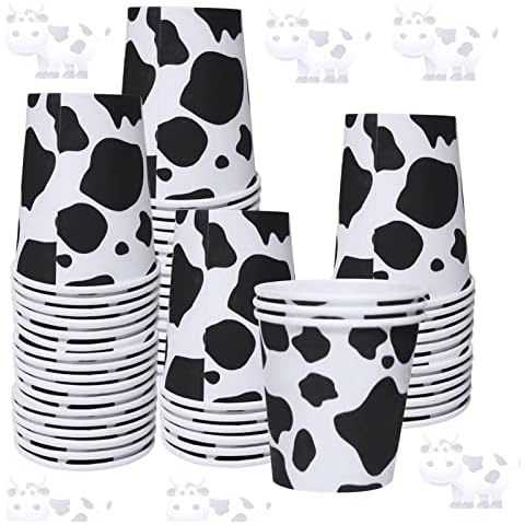 excvalues 100 Pieces Cow Cup Disposable Paper Milk Cups 9 oz Western Cowboy Print Theme Py Decorations Thickened Espresso Drinking for Home, Milk, Juice Cover